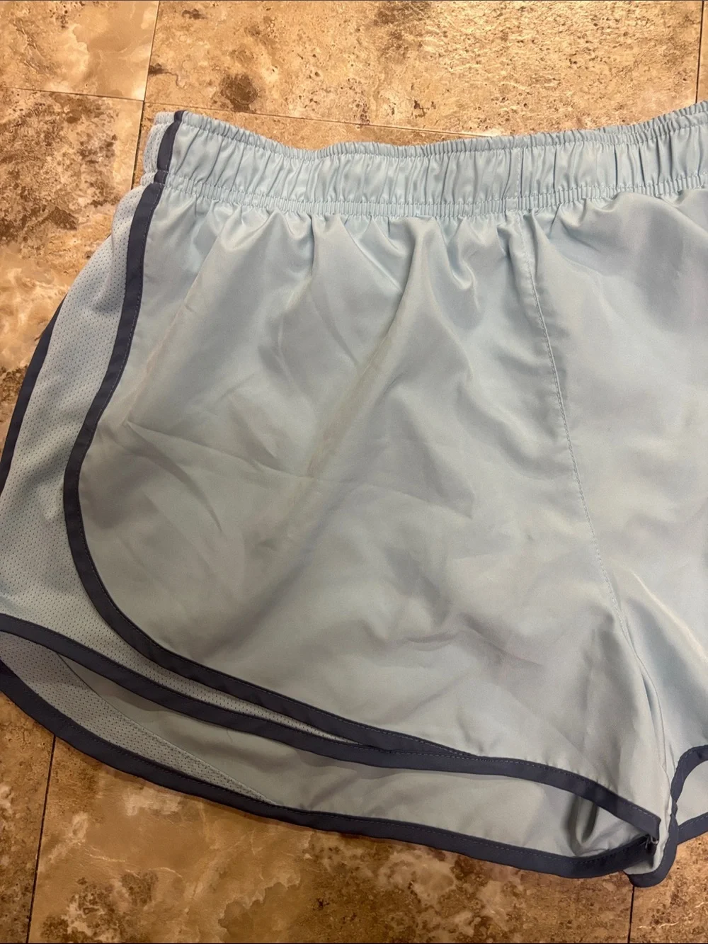 Nike - Women’s Sky Blue Athletic Shorts with Navy Trim (size X-Large)